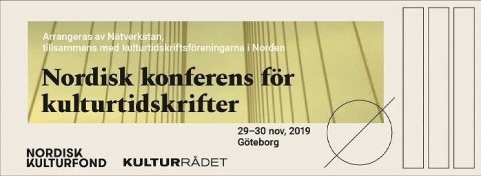 Nordisk konferanse for kulturtidsskrifter i Gøteborg - 29.-30.11. 2019