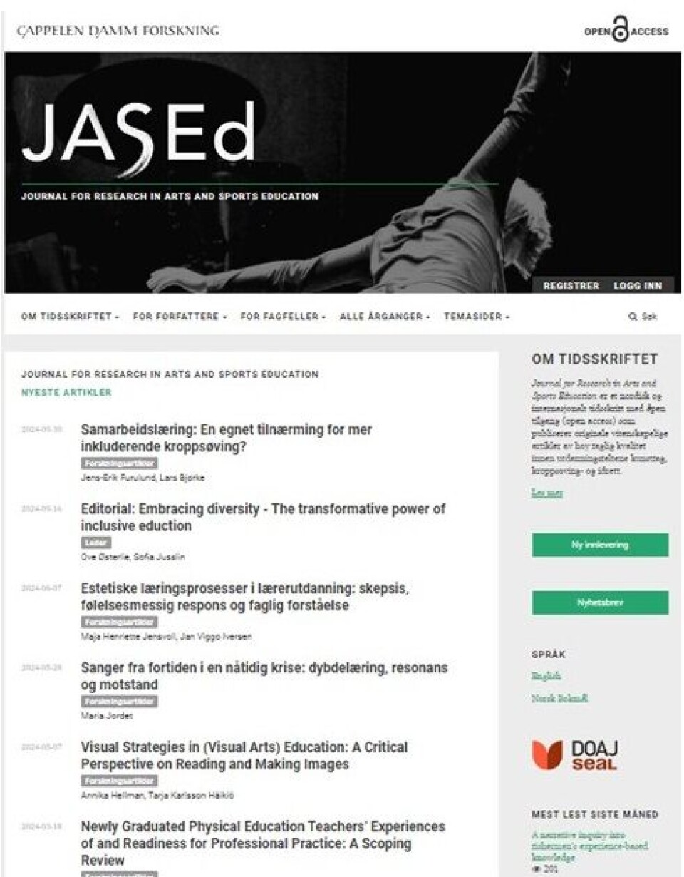 JasedJournal for Research in Arts and Sports Education